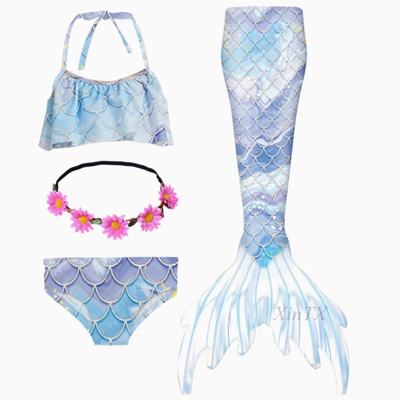 

4Pcs/Set Girls Women Mermaid Tail Swimsuit for Children Adult Swimwear Bathing Suit Beach Clothing No Monofin Cosplay Costumes