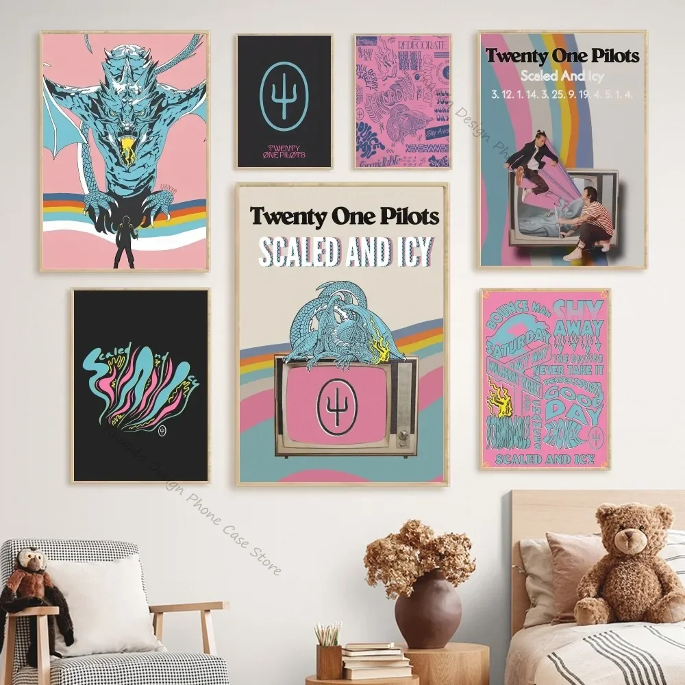 Музыкальный постер Twenty One Pilots Rock Band хорошего качества напечатанный на бумаге