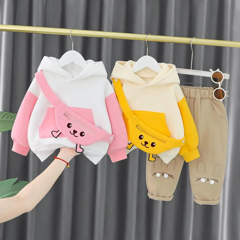 

Корейский детский хлопковый трикотажный комплект одежды Larua Kors для мальчиков и девочек демисезонный флисовый комплект из 2 предметов с капю...