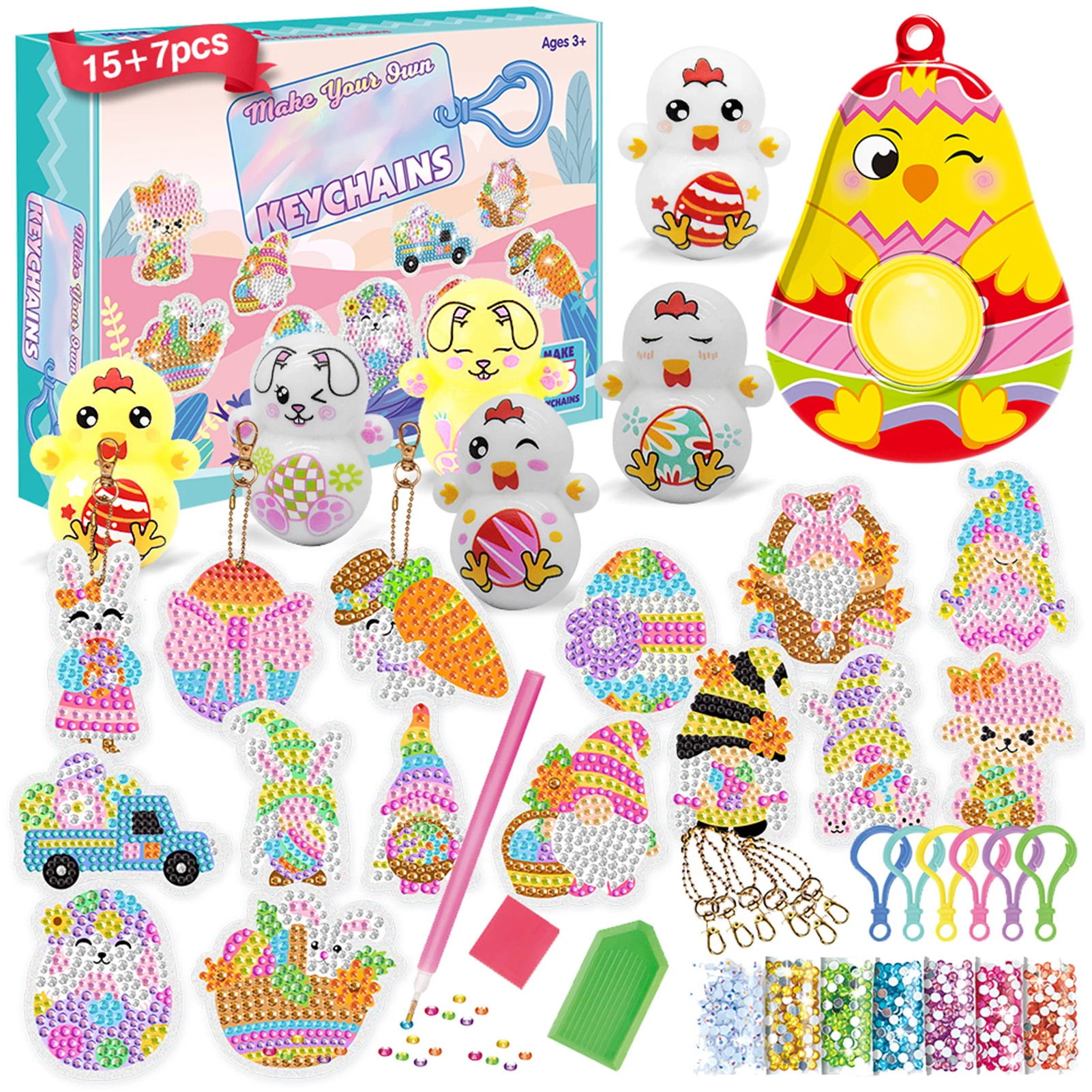 

Easter DIY Diamonds Painting Keychain Ornaments 22Pcs Easter Eggs Toy Set Diamonds Art Painting Keychain Full Drill Egg Bunny