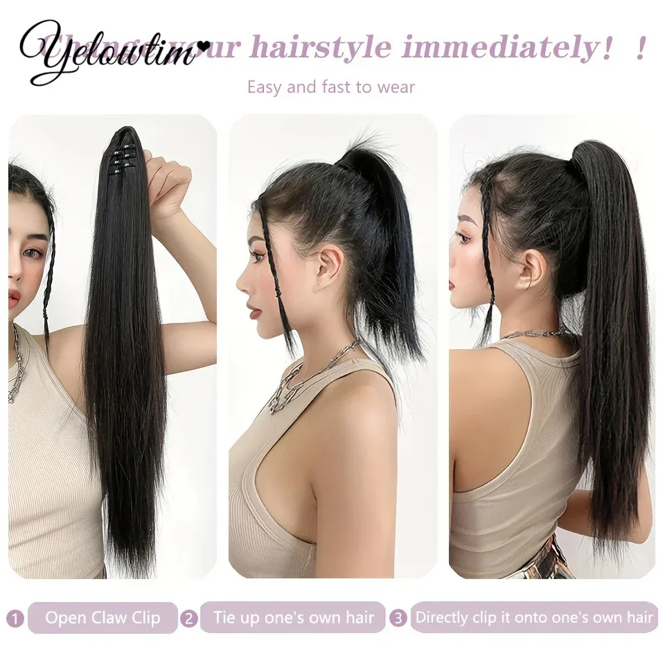 Синтетические длинные прямые волосы на заколке для наращивания хвоста