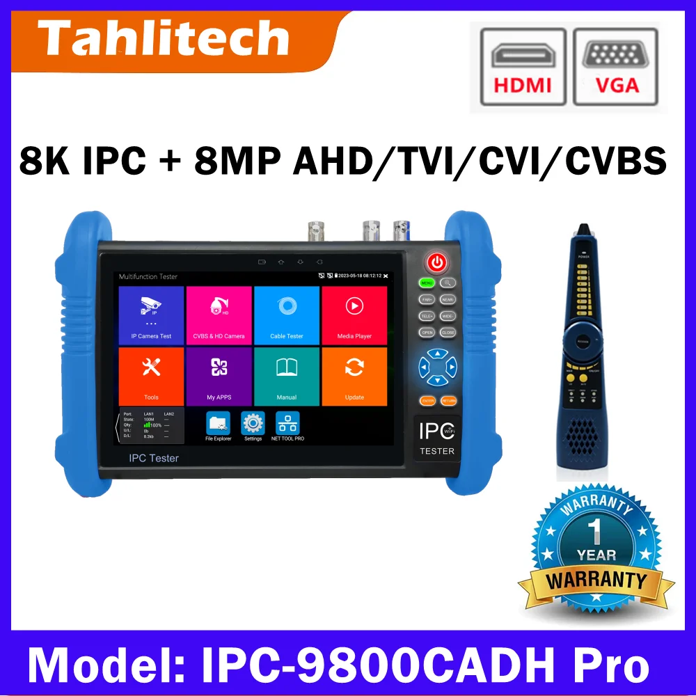 TahLiTech 7-дюймовый CCTV IPC тестер 8MP