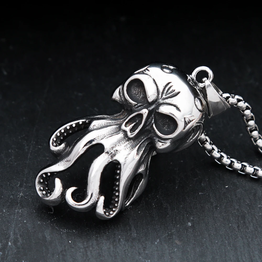 

Punk Skeleton Octopus Pendant For Men Domineering Gothic Stainless Steel Cthulhu Necklace Biker Jewelry Gift Dropshipping