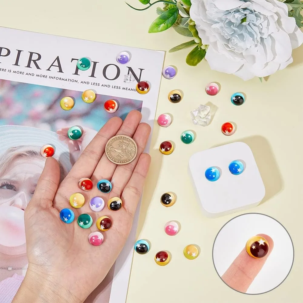 36 шт. двухцветные стеклянные глаза со звездами 18 стилей полукруглые для поделок