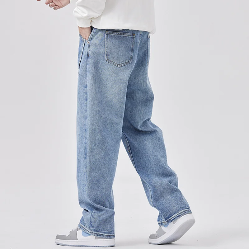 Streetwear Men New Pattern Recreational Sagging Straight Loose Jeans Three Dimensional Pit Strip Design Trousers Autumn Female