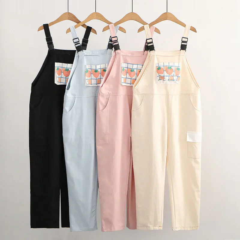 

Кавайные брюки на бретелях, женские милые клетчатые брюки с принтом клубники для отдыха, женские розовые комбинезоны, Милый Винтажный комбинезон для девочек