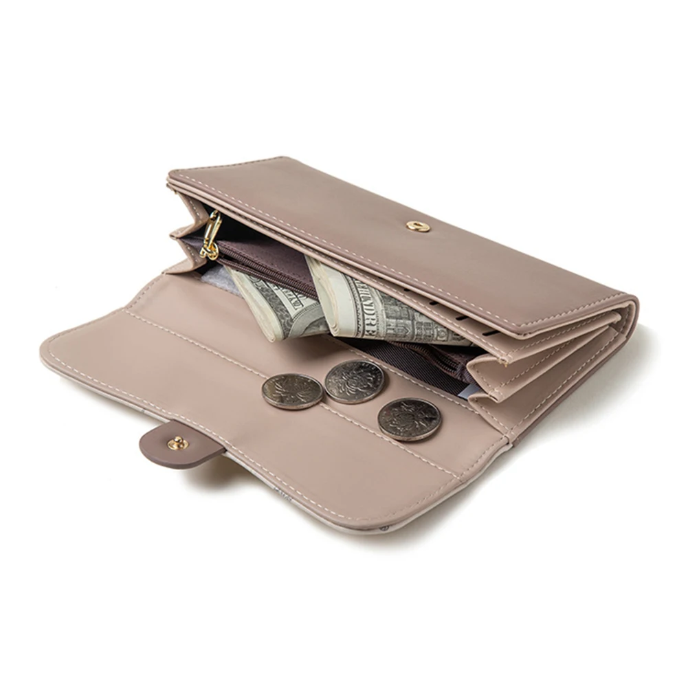 PU Leather Women Wallets Fashion Long Zipper Money Clip Coin Holder Female Long Purse Tri-fold Sundries Lipstick Storage Bag