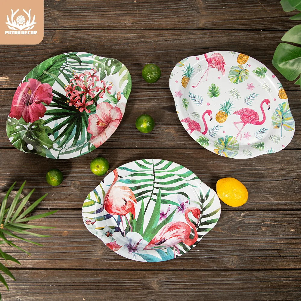 

Putuo Decor Kitchen Elegant Small Oval Trays Painting Decorative Plate Bandejas De Decoración for Flamingos Tobacco Rolling Tray