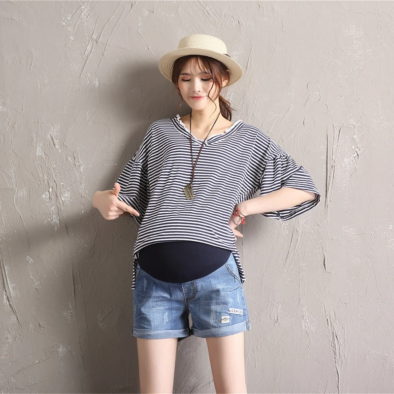 

Wholesale Women Maternity Denim Short Summer Lady Pregnant Clothes Pregnancy Wear Adjustable Button Band Big Size L-5XL