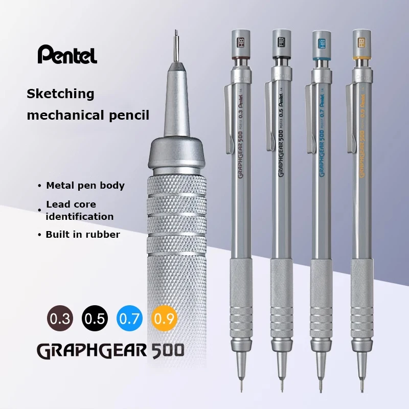 Фото Япония Pentel Graph Gear Чертежный металлический механический карандаш PG515 Автоматический карандаш для рисования 0,3/0,5/0,7/0,9 мм Школьные канцелярские принадлежности №1