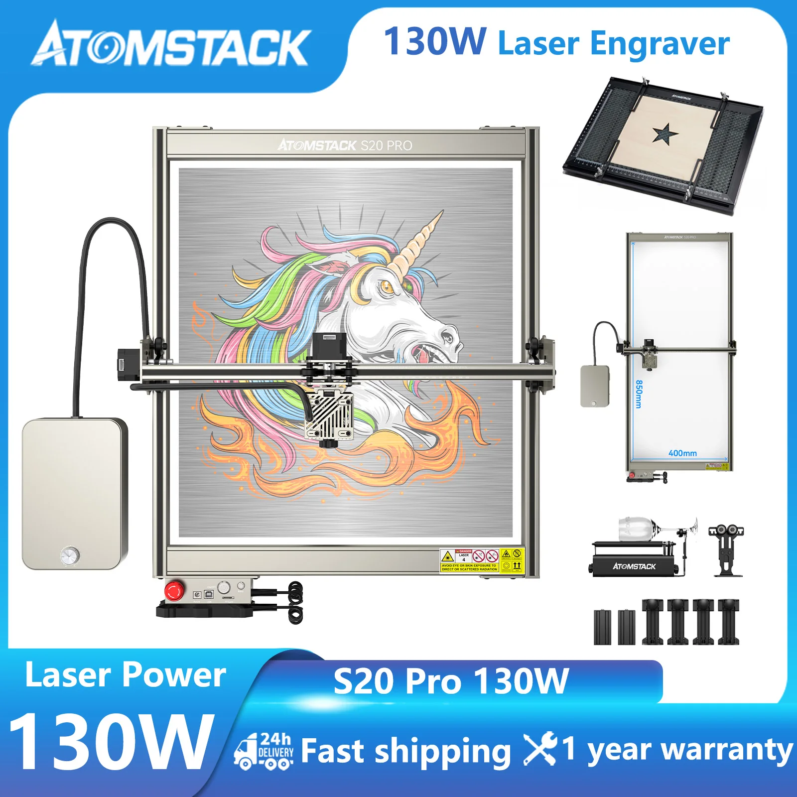 лазерный гравер ATOMSTACK X20 A20 S20 PRO Мощность лазера 130 Вт Лазерная гравировка Настольный гравер с ЧПУ Поддержка автономной гравировки Встроенная система подачи воздуха лазер для резки металла