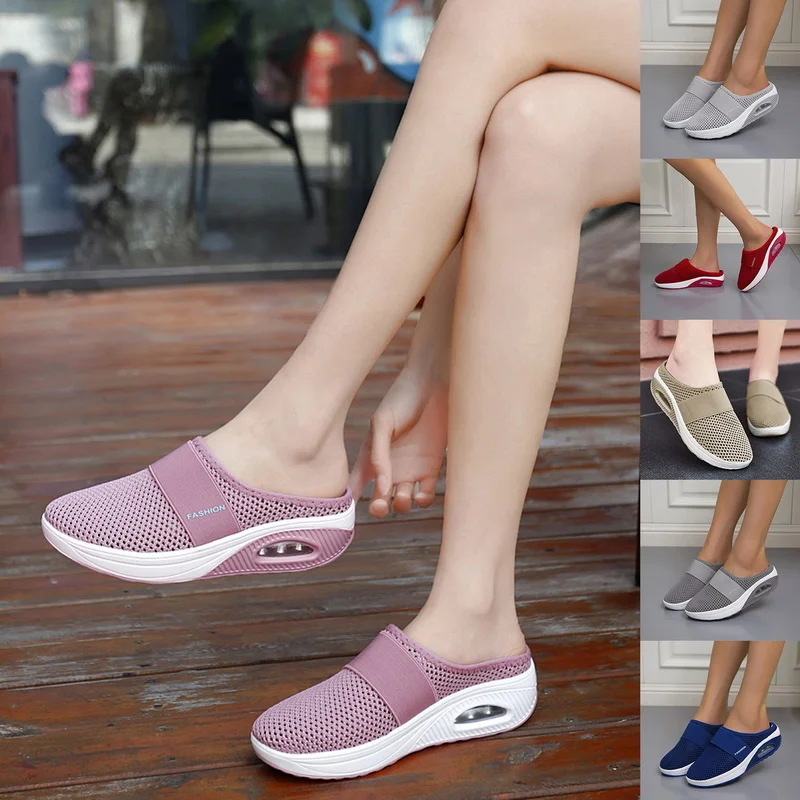 

Women Walking Shoes Air Cushion Slip-On Orthopedic Diabetic Ladies Platform Mules Mesh Lightweight Slippers Wedge Female Sneaker