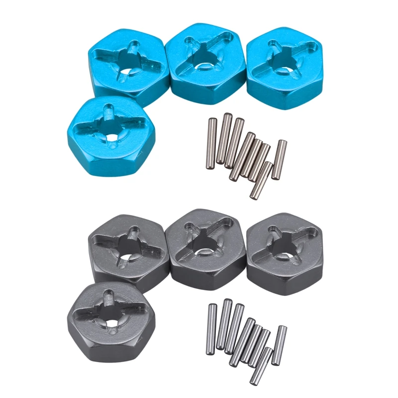 

8 Pcs Aluminum Alloy 12Mm Combiner Wheel Hub Hex Adapter Upgrades For Wltoys 144001 1/14 RC Car Spare Parts,Blue & Grey