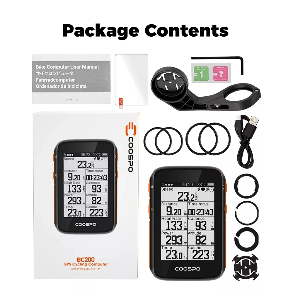 CooSpo BC200 Wireless Bicycle Computer GPS Bike Speedometer Cycling Odometer 2.6in Bluetooth5.0 ANT+ APP Sync Slope Altitude
