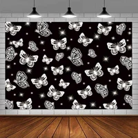 2000s Photography Backdrop Black Glitter Butterfly Photo Background Glamour Shot 80s 90s Birthday Party Banner Decorations