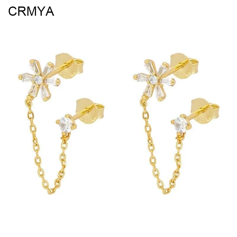 

CRMYA Gold Plated Stud Earrings For Women Cute Piercing CZ Zircon Female Initial Chian Stud Earrings 2023 Jewelry Wholesale