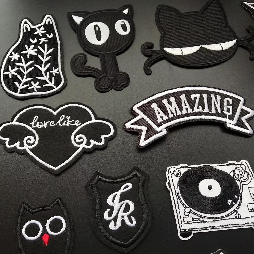 

Animals Cat Patches Embroidery Black Stickers Iron On Patchs Badge Appliques For Clothing Embroidered Backpack Jeans