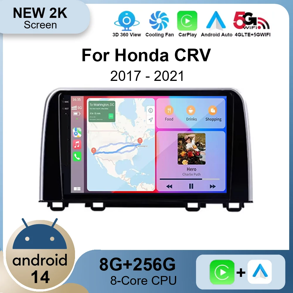 Автомобильный радиоприемник Android 14 Carplay Auto для Honda CRV 2017-2021 Мультимедийный