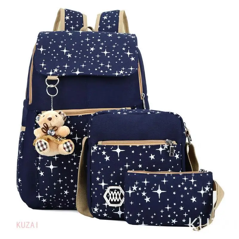 

3pcs/set Women Backpack School Bags Star Printing Cute Backpacks With Bear For Teenagers Girls Travel Bag Rucksacks Mochila