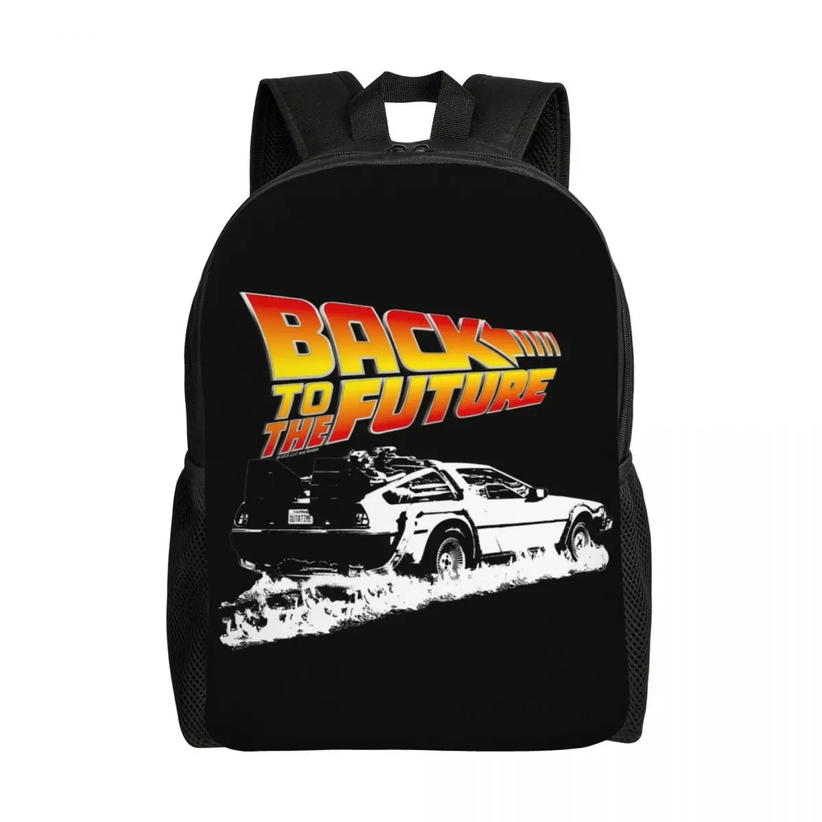 Men Women Basic Bookbag For College School Delorean Fire Tracks White Stencil Fan Art Bags