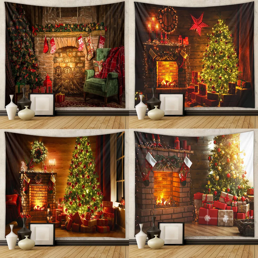 

100*150cm Christmas Tapestry Wall Hanging Fireplace Santa Claus Xmas Tree for Home Fabric Tapestry Christmas Decor New Year Gift