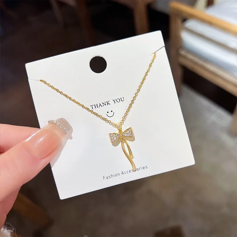 

Stainless Steel Butterfly Bowknot Pendant Necklace for Women Fashion Luxury Zirconia Choker Necklaces Female Jewelry Gifts