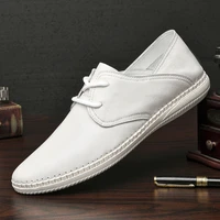 mens first layer cowhide fashion casual shoes male genuine leather handsewn loafers concise style breathable flat driving shoe