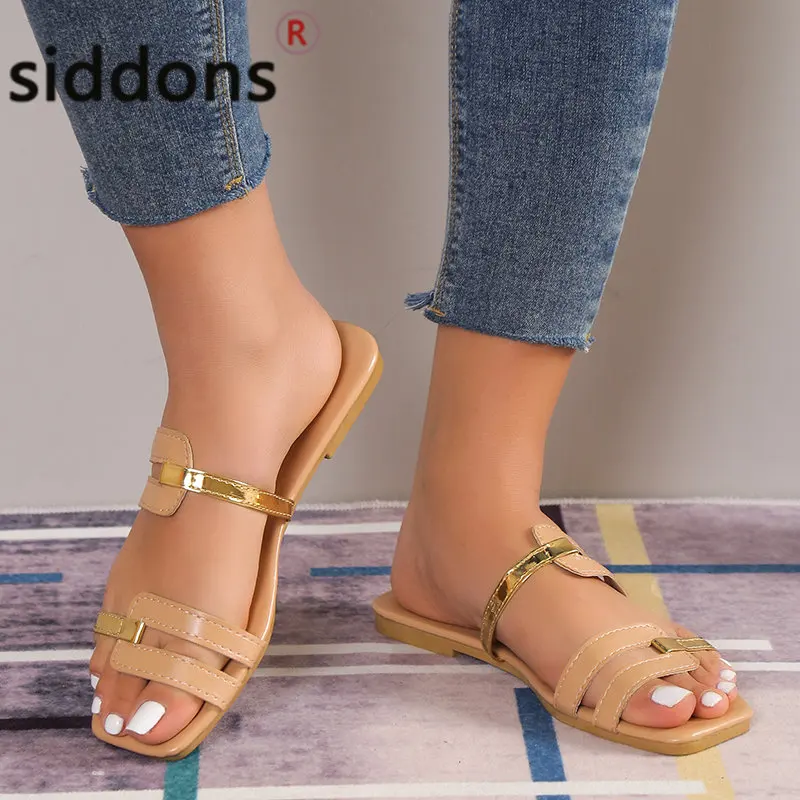 Summer new solid color simple sandals Women's Slippers square head open toe comfortable slippers