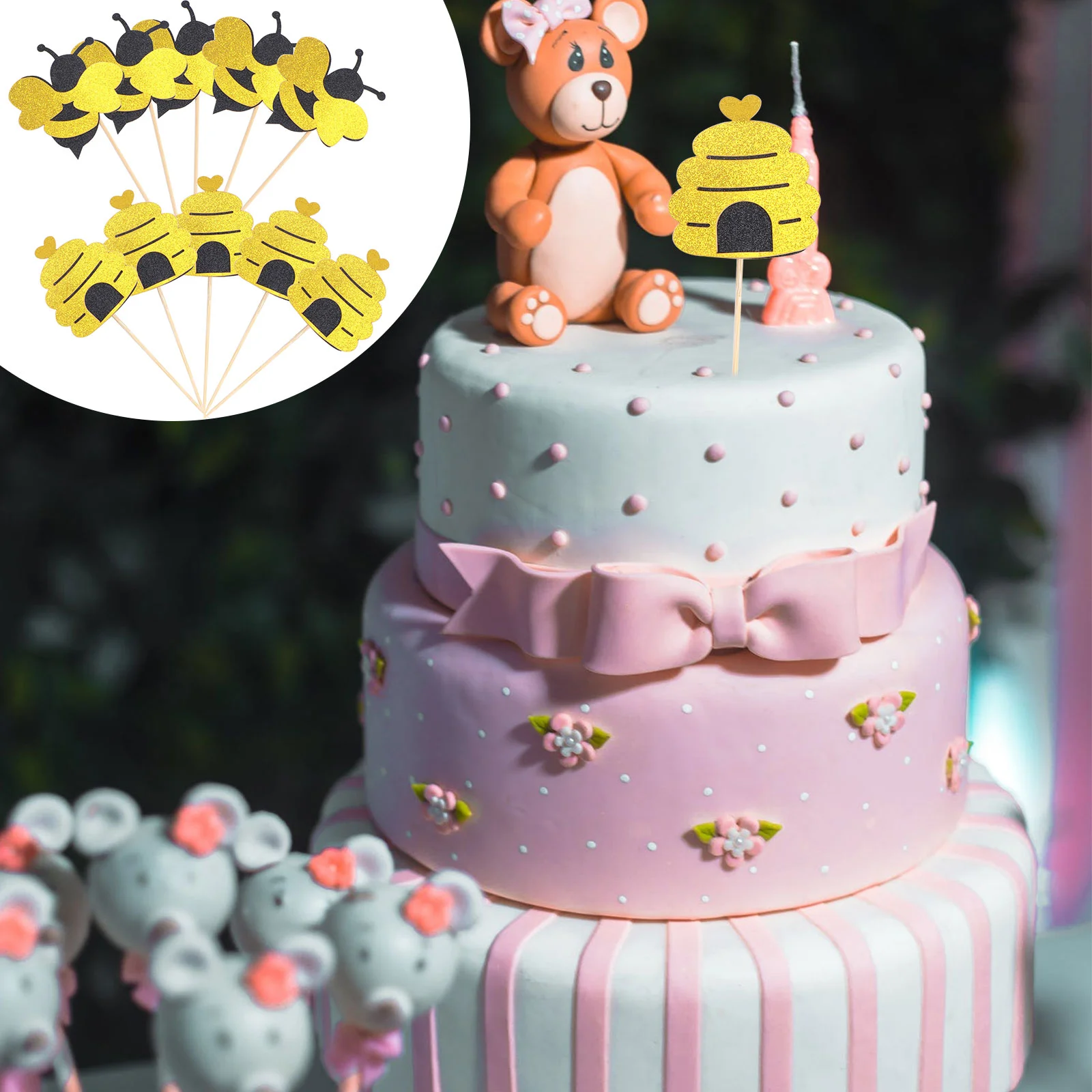 

Cake Picks Toppercupcake Glitter Birthday Dessert Decorations Shower Baby Toothpicks Honeycomb Reveal Gender Paper Appetizers