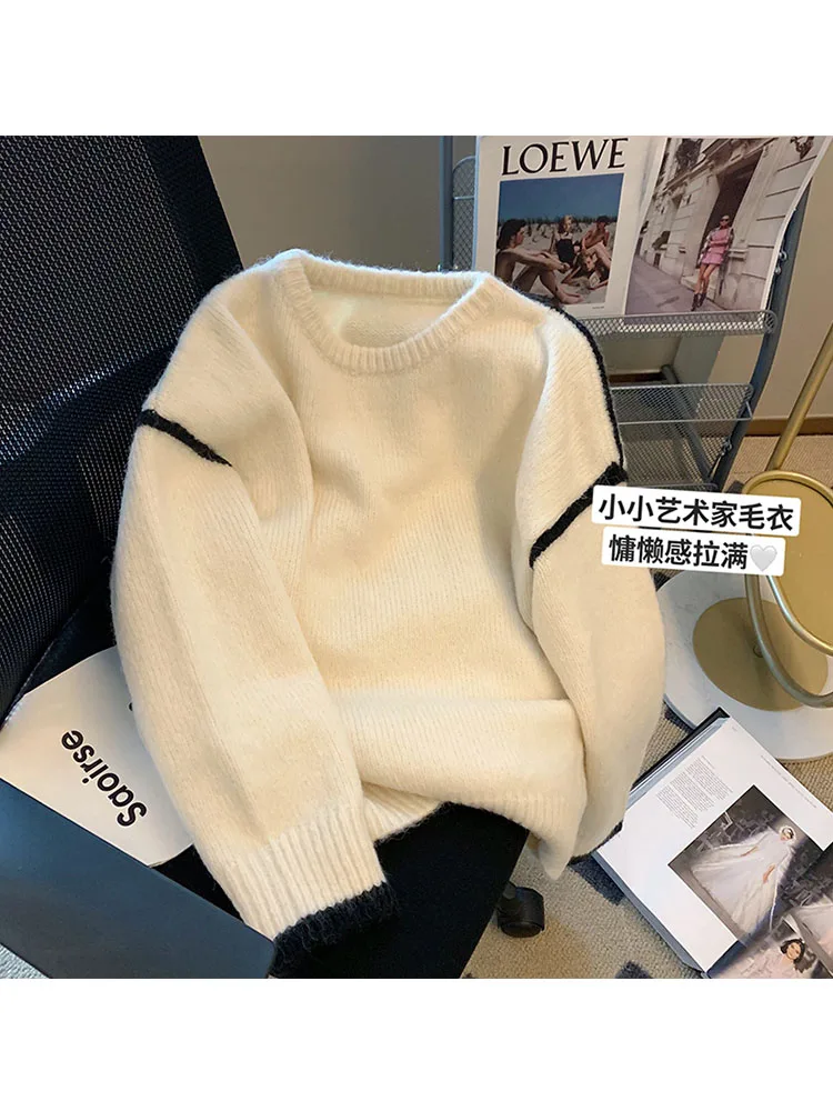 

Женский трикотажный пуловер с круглым вырезом, свободного покроя