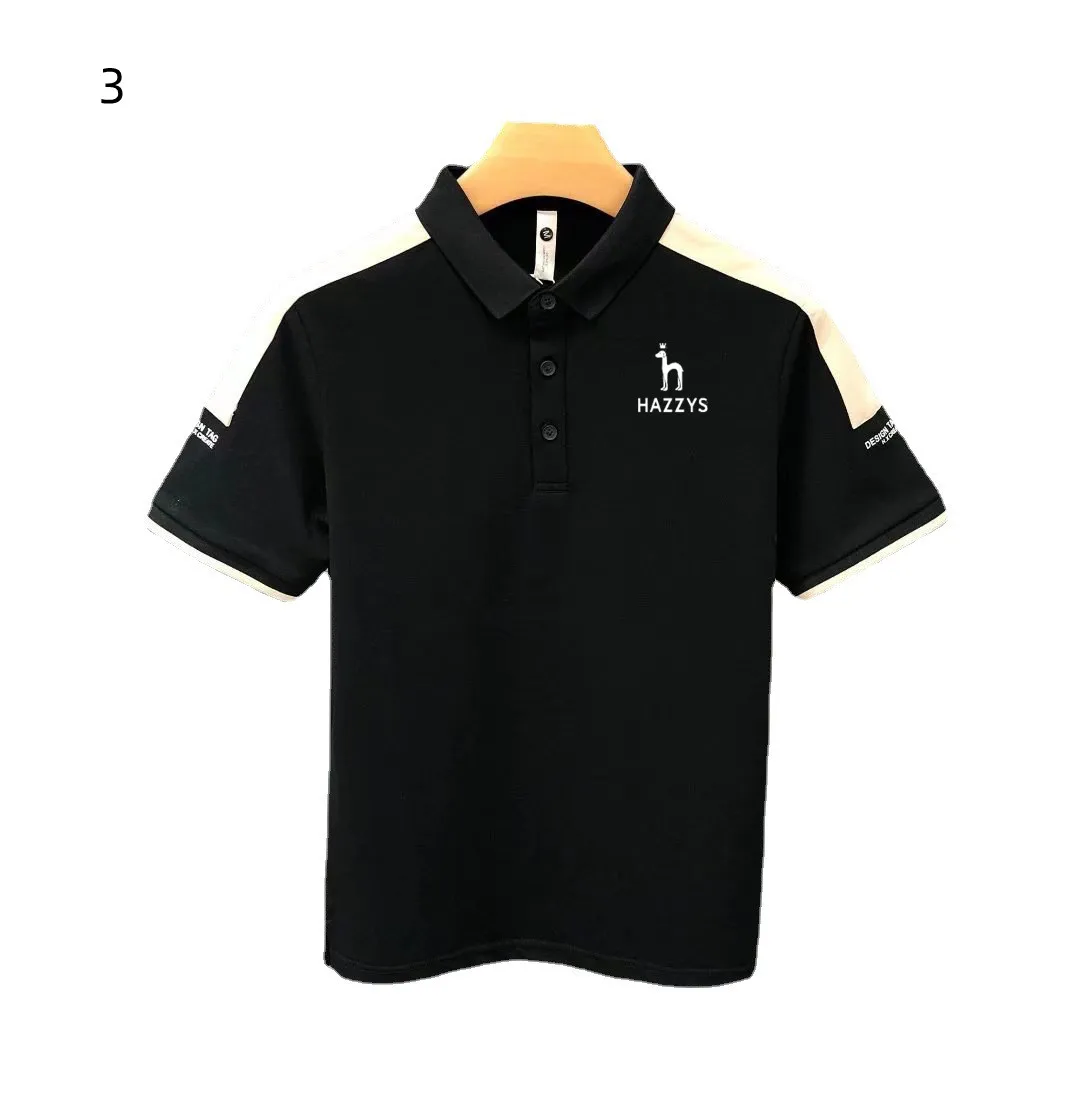 Hazzys Summer Golf Short Sleeve T-shirt Men Ice Silk Lapel Ice Beads POLO Shirt Men's Fashion Brand T-shirt