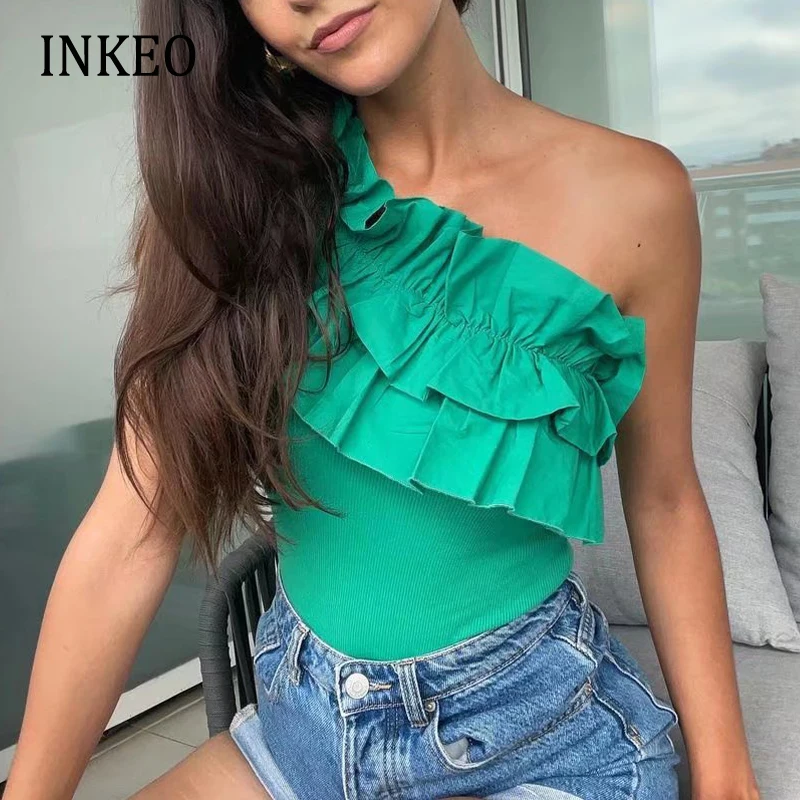 

Женский трикотажный комбинезон без рукавов, с оборками