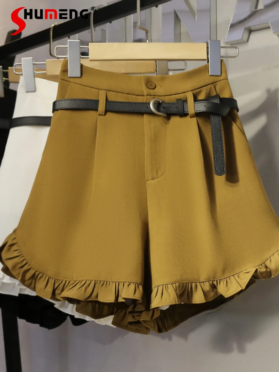 

2022 Summer New Ladies Fashion Loose High Waist Slimming Ruffles Suit Shorts Women's Elegant A- Line Casual Wide Leg Hot Pants