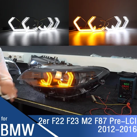 Для BMW 2 серии F22 F23 F87 M2 pre facelift 2012-16 белый M4 Стиль светодиодный Кристальный ангельский глаз комплект дневной свет с желтым указателем поворота