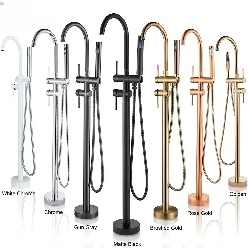 Матовый черный напольный смеситель для ванны душевой с двойной ручкой отдельно