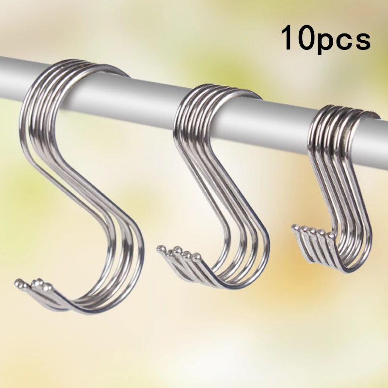 

10pcs Stainless Steel S-Shape Hook Kitchen Multi-function Railing S Hanger Hook Clasp Holder Hooks Hanging Storage Tools
