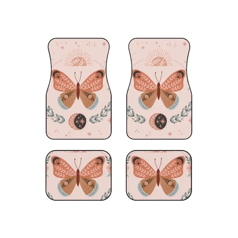 

Spiritual Boho Car Mats, bohemian Magical luna butterfly bloomy starry space Car Floor Mats, Boho folk art vintage celestial des