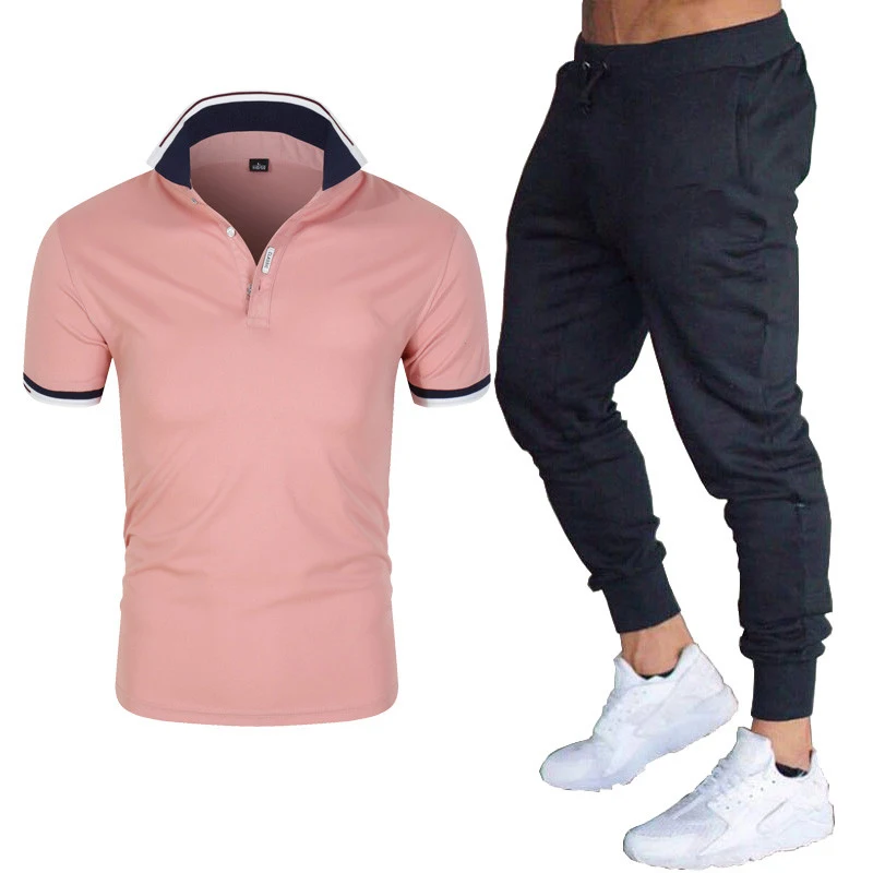 Zomer Sportkleding Sets Merk Heren Polo Shirt + Sport Stretch Broek Mannen Trendy Mode Toevallige Pak Mannelijke trainingspak