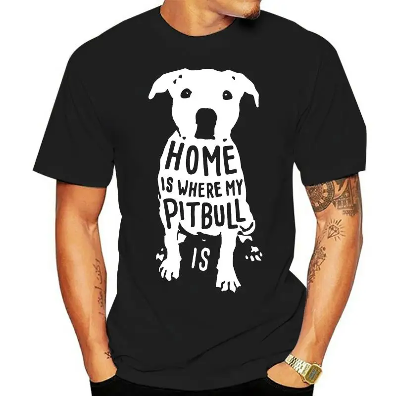 

Men's Print Casual 100% Cotton T-Shirt Popular Home Is Where My Pitbull Is Quote Xmas Christmas Men Cotton Short Sleeve T-shirt