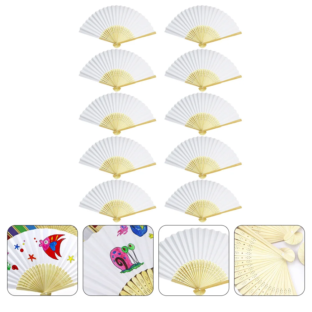 

10 Pcs Handmade Paper Kids Graffiti Toy Bulk Wedding Decor DIY Painting Fan Blank White Folding Drawing Fans