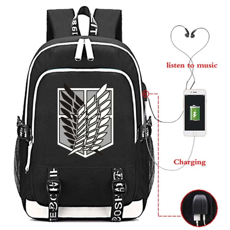 

Attack On Titan AOT Japan Anime Backpack Fashion Large Capacity School Bag Women Men USB Charging Backpack Bag