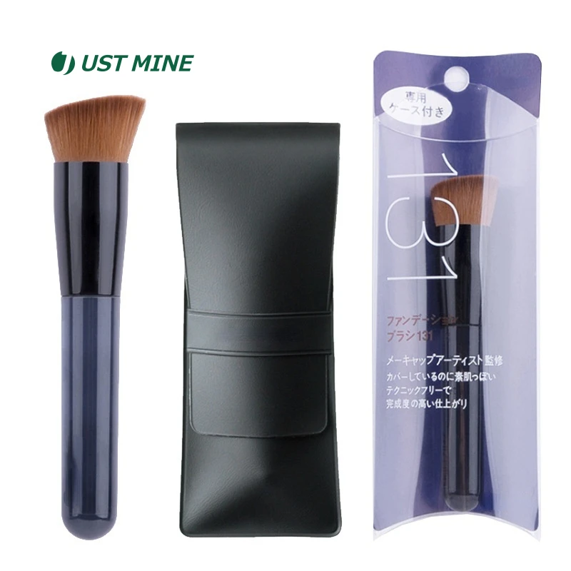 

1PC Makeup Brush Professional Foundation Powder Brush Flat Head Natural Nude Soft Beauty Brushes Portable PU Bag Cosmetics Tools