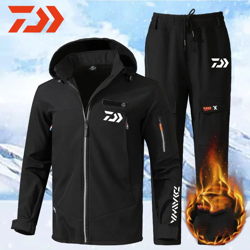

Daiwa Autumn Winter Men's Fleece Fishing Suit Tactical Jacket Outdoor Windproof Waterproof Hiking Hunting Warm Sportswear