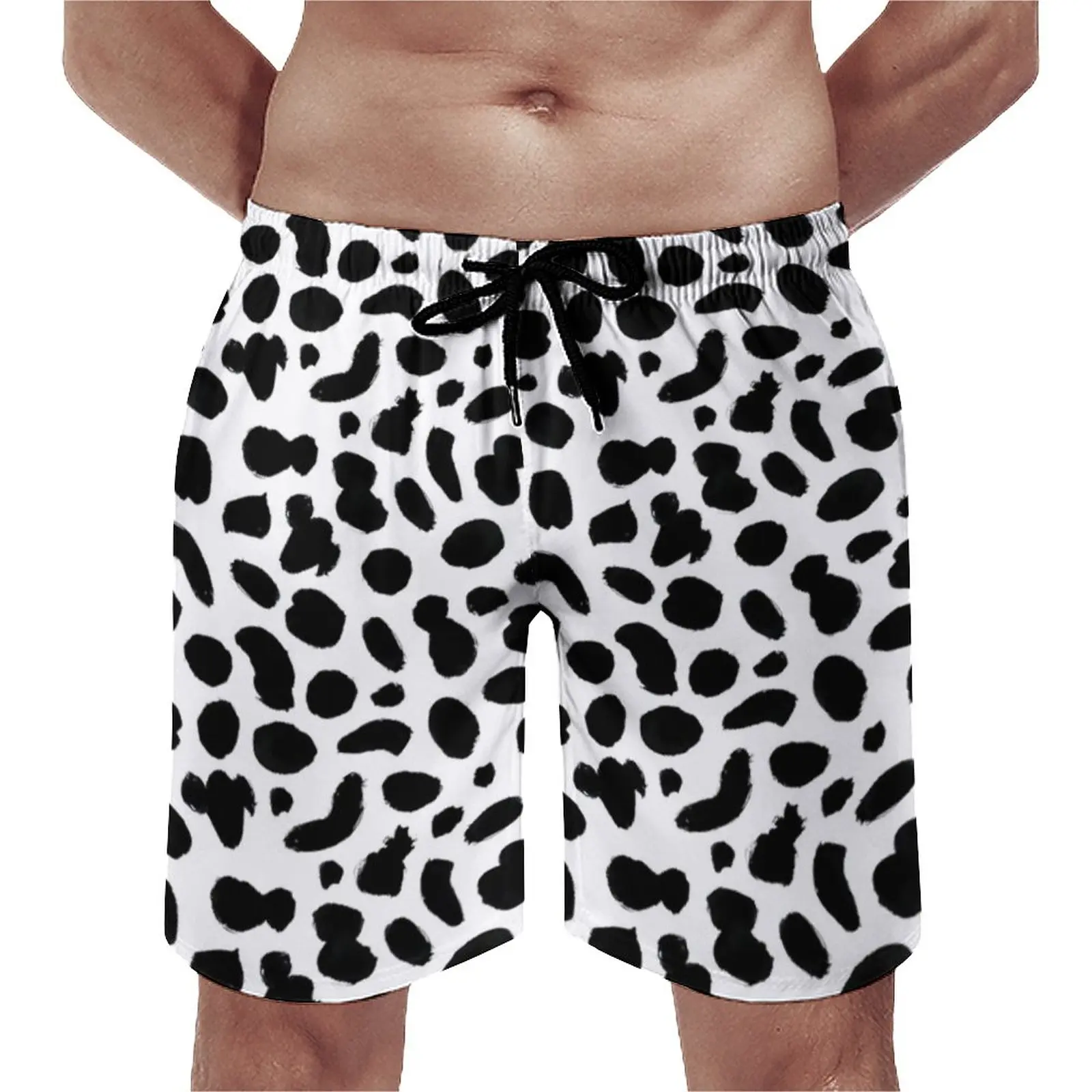 

Dalmatian Print Board Shorts Black and White Spots Vintage Beach Short Pants Males Custom Sportswear Quick Dry Swimming Trunks