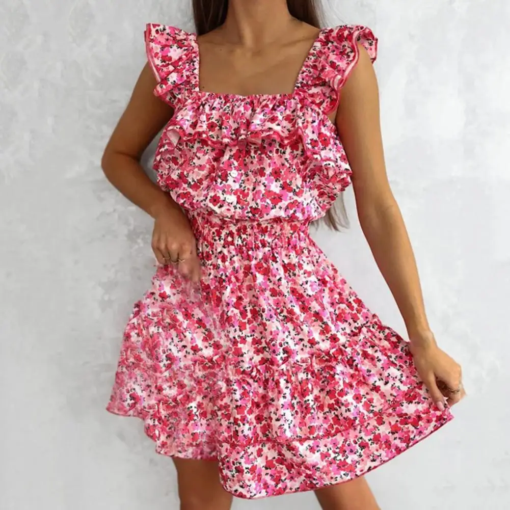 

Breathable Stylish Floral Print V Neck Dress Elegant Summer Dress Floral Printing for Party