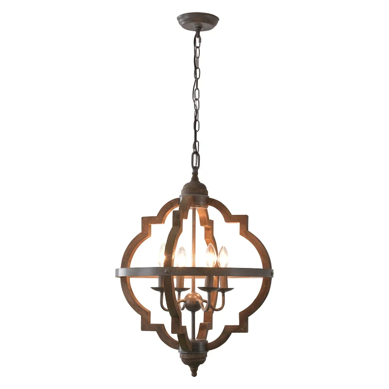 

Vintage Farmhouse Retro Solid Wood Rust Metal Chandelier Lighting 4 Candle Lights Fixture for Home Kitchen Living Room Bedroom