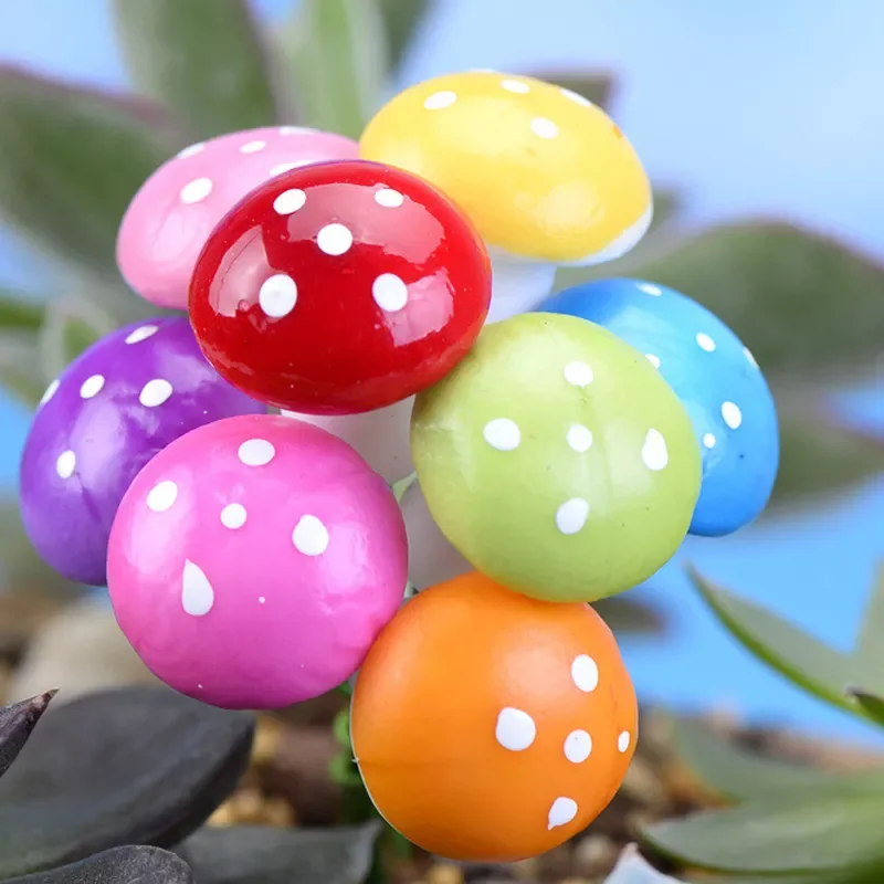 

100PCS Mini Artificial Foam Miniature Figurine Mushroom Stakes Potted Plants Moss Decoration Resin Garden Ornament Crafts 2-3CM
