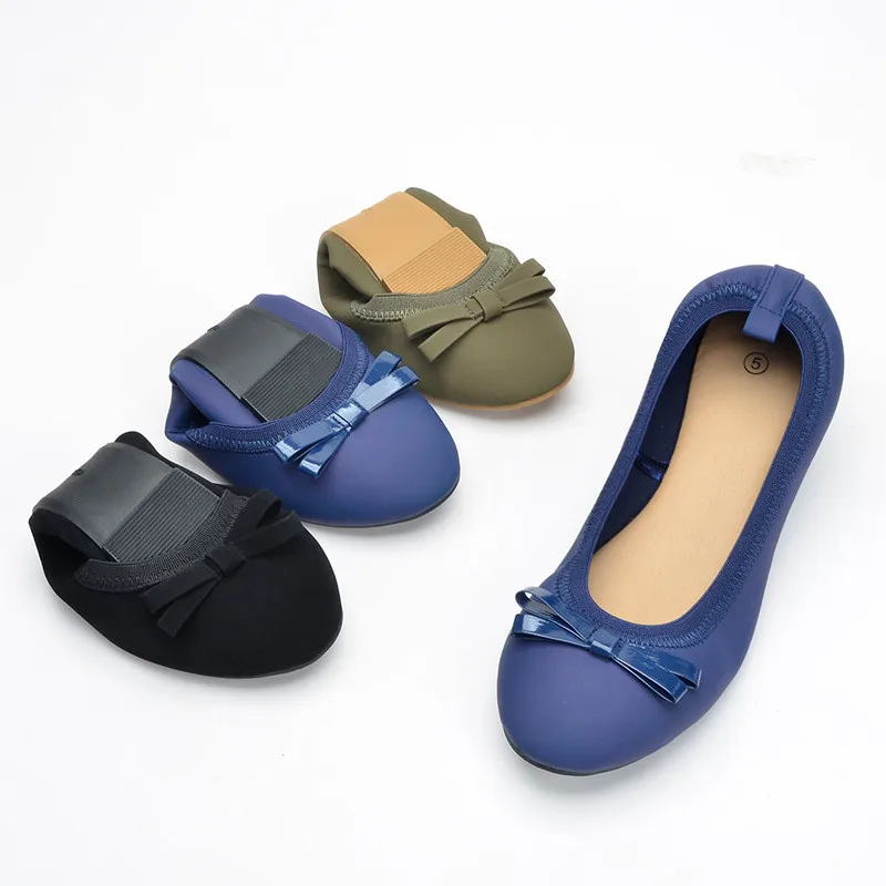 

Elegant Flat Shoes Woman Fashion Bowknot Women Flats Shallow Mocassin Femme Foldable Round Toe Slip on Leather Women Loafers