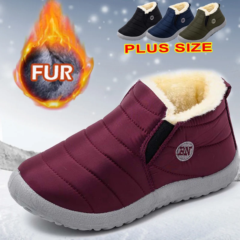 

Женские зимние ботинки, ботинки на платформе без шнуровки для женщин, водонепроницаемые ботильоны на массивной подошве, Повседневная зимня...