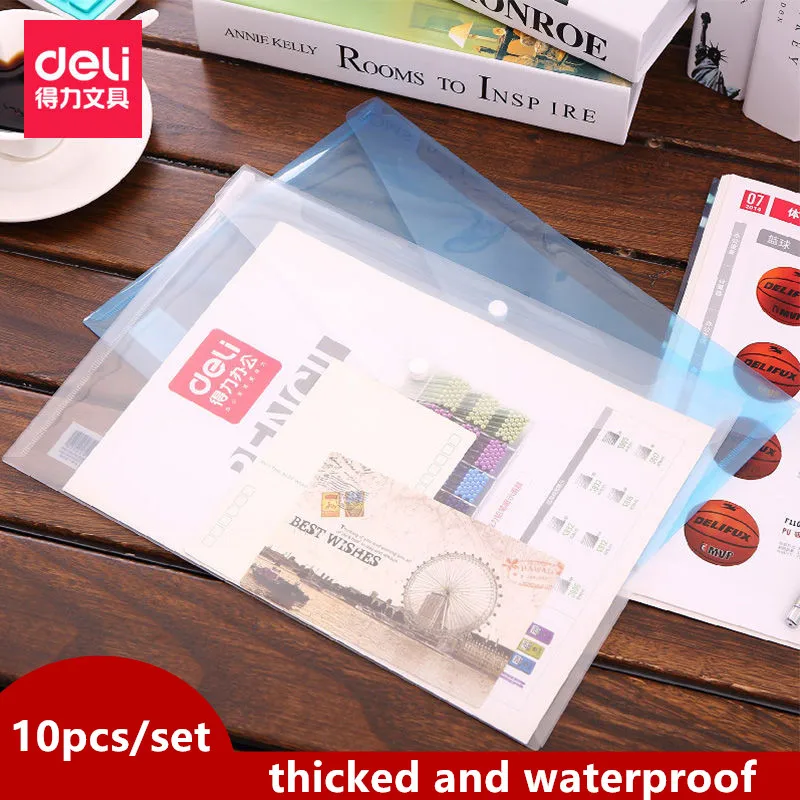 

DELI 10Pcs Transparent Plastic A4 PP Water Resistant File Holder Large Capacity File Pouch Bill Folder Holder Office Stationery